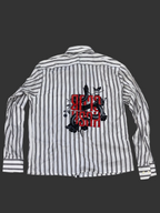 Striped Boxy Shirt with Red Text & Snake Back Embroidery/Print