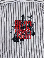 Striped Boxy Shirt with Red Text & Snake Back Embroidery/Print