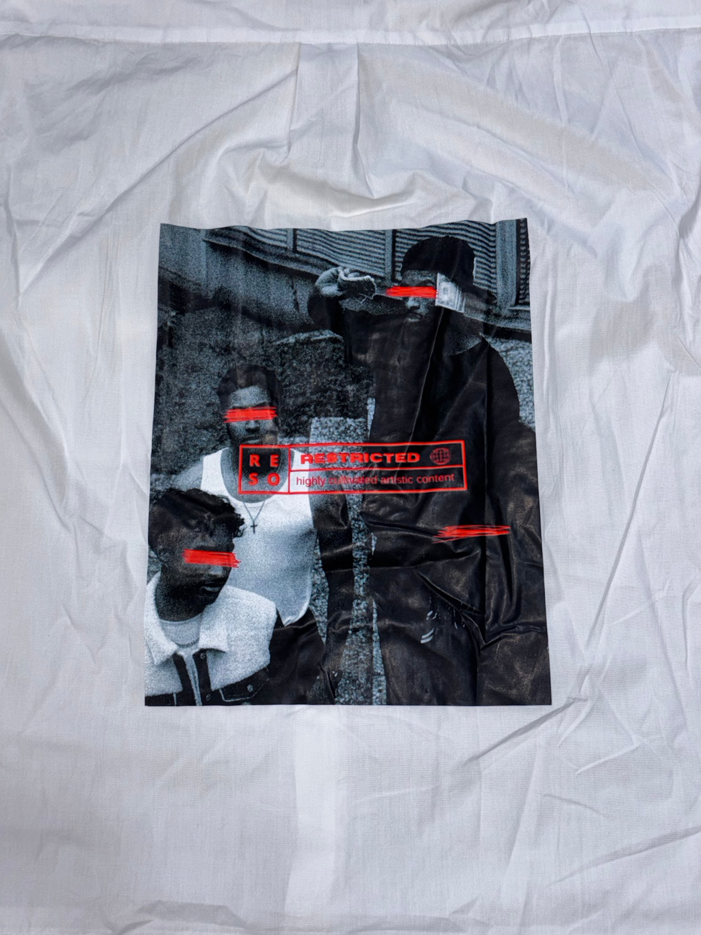 White Boxy Shirt with 'Restricted' Censored Back Graphic