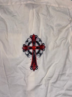 Off-White Vintage Boxy Shirt with Ornate Red Cross Back Print