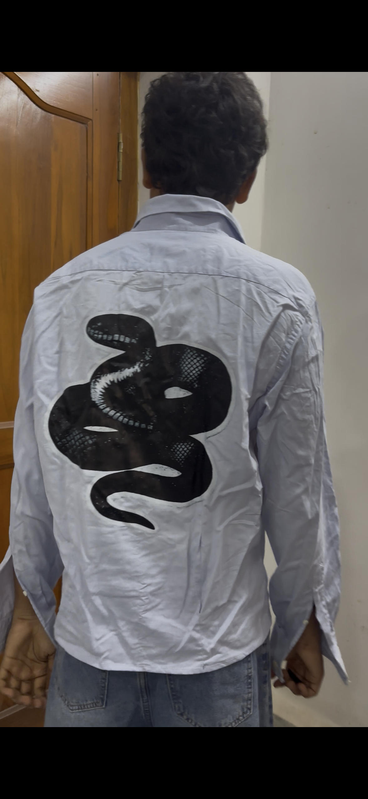 Light Blue Boxy Shirt with Black Cobra Back Patch