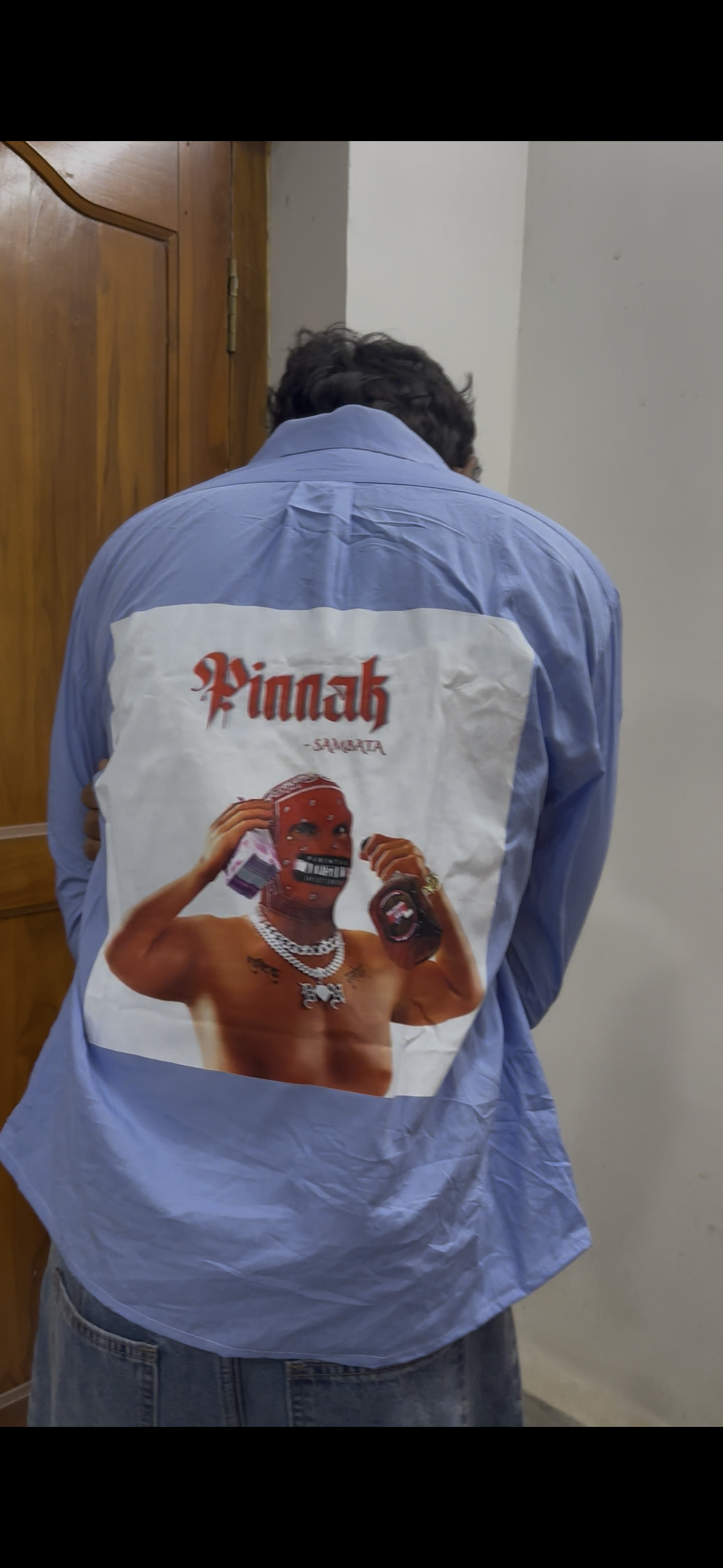 Hypebeast Red Mask Portrait Boxy Shirt in Blue