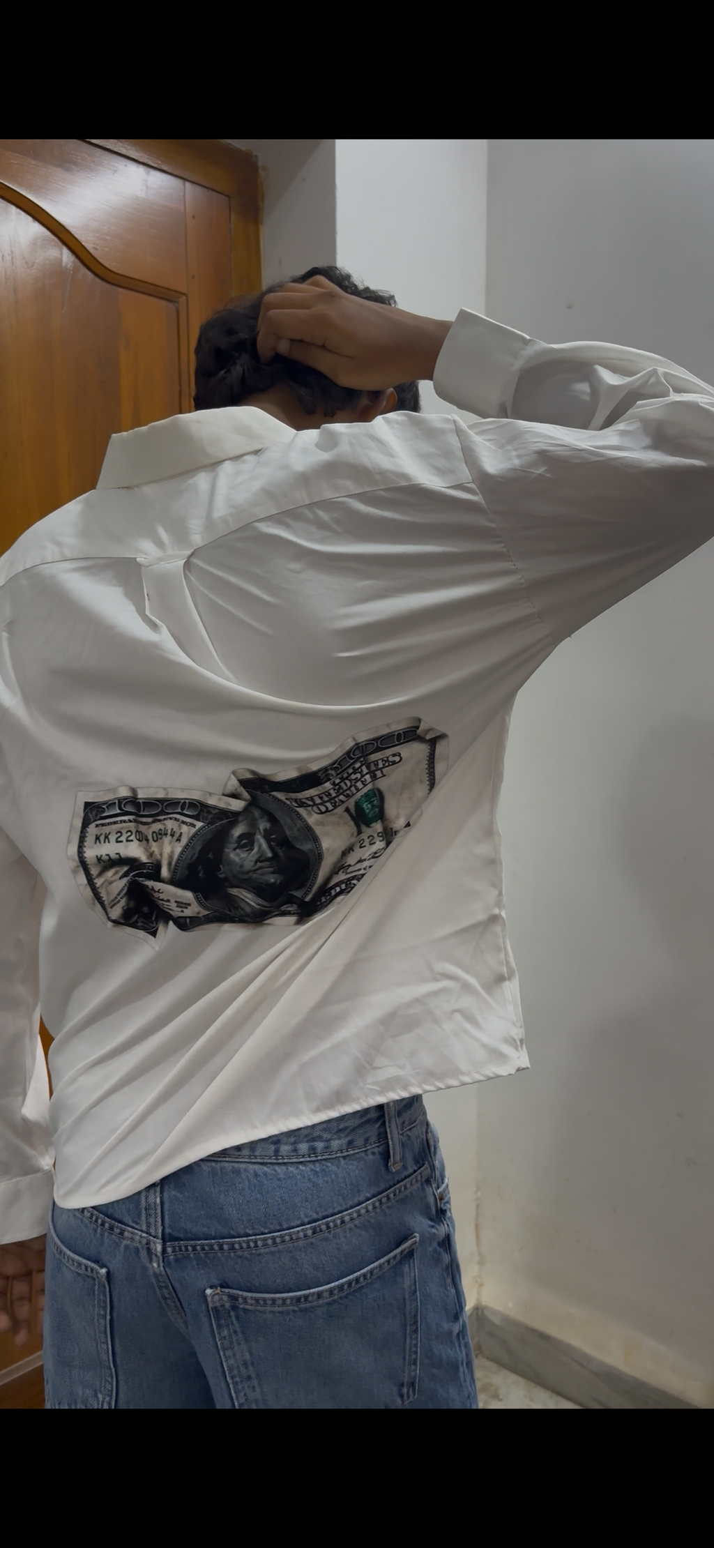 Streetwear Boxy-Fit White Shirt with $100 Dollar Back Print