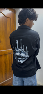 Urban Liquid Chrome Lips Black Boxy Shirt